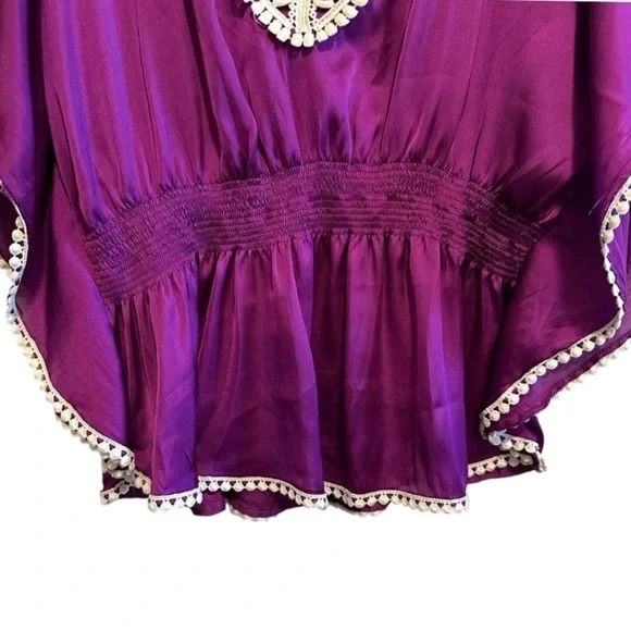 Fun and Flirt Women's Purple Boho Tunic Top with Crochet Trim Size Large - Picture 5 of 9